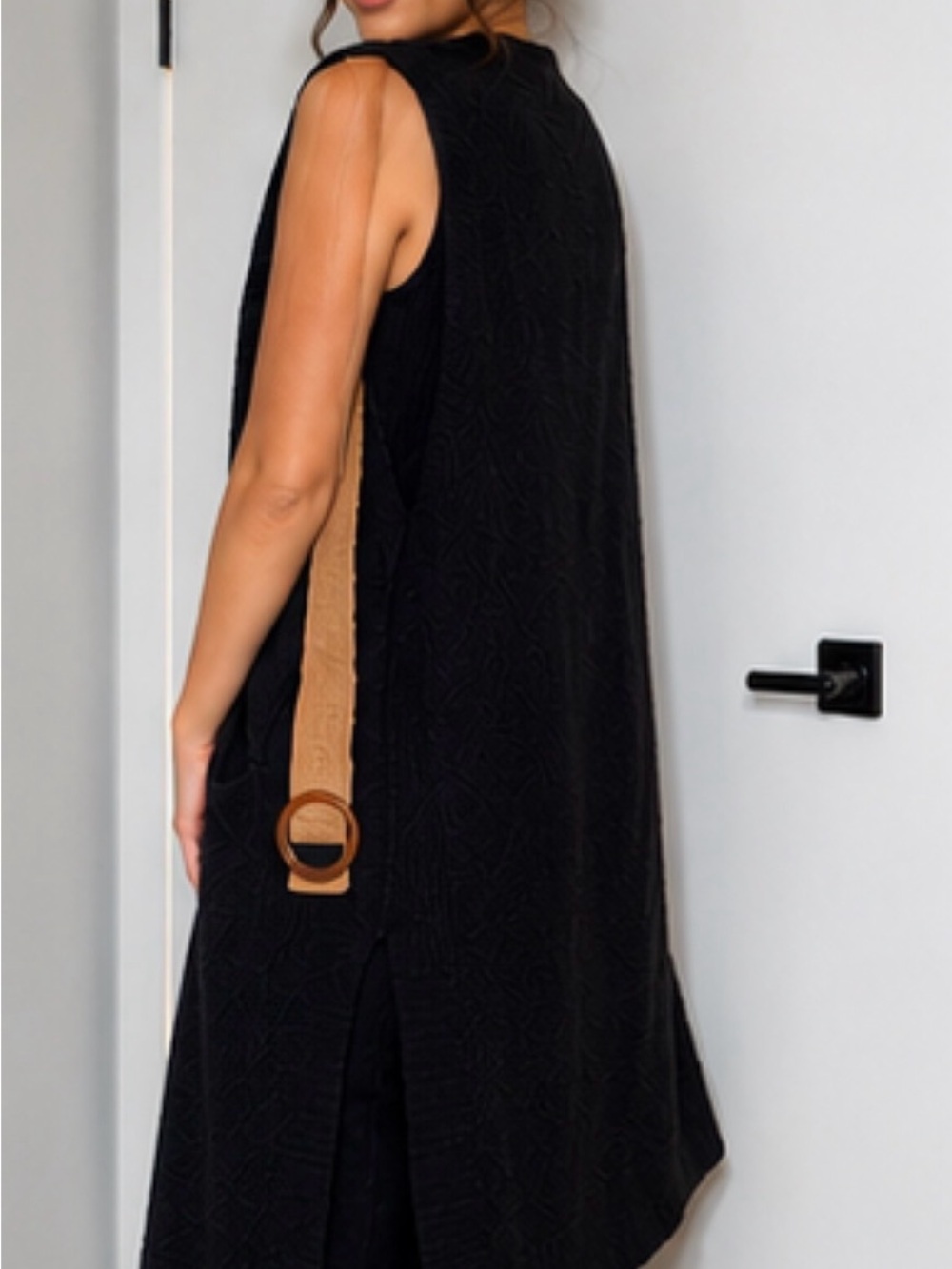 Black Knit Sleeveless Vest with Camel Belt Detail - Picture 3 of 5